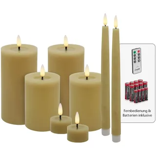 Candela Lights LED Kerzen 8er Set Winter vanilla glatt Echtwachs inklusive Fernbedienung und Batterien Timer Funktion & mehrstufig dimmbar flammenlos Echtwachskerzen Stumpenkerzen
