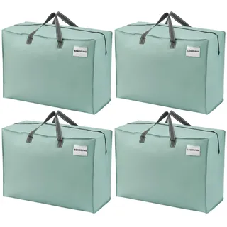 VENO 105 Liter Extra Groß Aufbewahrungstasche mit starke Griffe und Reißverschlüssen für Umzug, Aufbewahrungsboxen, Kleideraufbewahrung, Unterbett Aufbewahrungsbox,Reisetasche (L Hellgrün - 4-er Set)