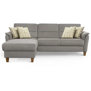 CAVADORE Ecksofa Palera / L-Form-Sofa im Landhausstil mit Federkern / 244 x 89 x 163 / Mikrofaser-Bezug, Hellgrau