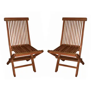 Mediablue 2er Set Klappstuhl Teakstuhl Gartenstuhl Teak Holz Stuhl für Terrasse Wintergarten Balkon witterungsbeständig behandelt massiv klappbar Natur