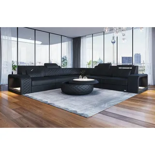 Sofa Dreams Ecksofa Foggia L Form Leder, mit LED, verstellbare Kopfstützen, Designersofa schwarz