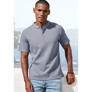 T-Shirt JOHN DEVIN "Kurzarm-Poloshirt aus Struktur-Qualität", Jungen, Gr. S (44/46), grau, Obermaterial: 83% Baumwolle, 16% Polyester, 1% Elasthan, Strukturmuster, regular fit normal, Rundhals, abgesteppte Kante, Shirts T-Shirt, mit modischem Stehkragen und Knopfleiste