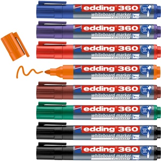 edding 360 Whiteboardmarker Set - bunte Farben - 8 Whiteboard Stifte - Rundspitze 1,5-3 mm - Boardmarker abwischbar - für Whiteboard, Flipchart, Magnettafel, Memoboard - Sketchnotes - nachfüllbar