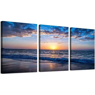 luxuskollektion Leinwandbild Sonnenuntergang Strand Meer Landschaft 58x40cm