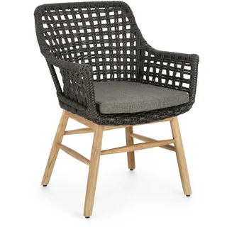 Gartenstuhl Wilson aus Teakholz, skandinavisches Design, schwarz, mit abziehbarem Sunproof Kissen