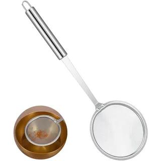 Schaumlöffel 10cm Schaumkelle Edelstahl Küchensieb Edelstahl Fein Hitzebeständiger Langer Griff Groß Löffel Filter Siebkelle Küche für Filter Skims Fat Scum Schaum Öl und Suppe Sauber Abtropfen Lassen