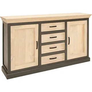 Livetastic Sideboard, Grau, Natur, Metall, Mangoholz, massiv, Holz, 2 Fächer, 4 Schubladen, 160x90x40 cm, handgemacht, Schlafzimmer, Schlafzimmer Kommoden