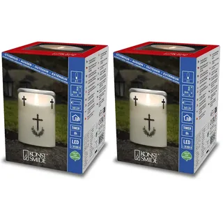Konstsmide LED Gedenklicht/Grablicht, mit 8h Timer, 1 flackernde warm weiße Diode, batteriebetrieben, Außen (IP44), Batterie: 2x D 1.5V (exkl.) - 1869-170 (Packung mit 2)