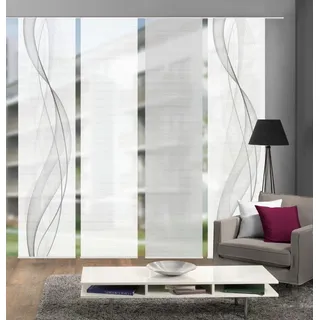 VISION S 94333-0307 | 4er-Set Schiebegardine Heights | halb-transparenter Stoff in Bambus-Optik | 4X 260x60 cm | Farbe: Grau