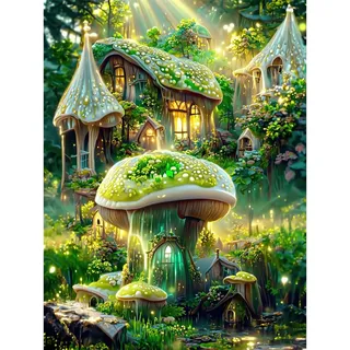 QENSPE 5D Diamond Painting Set Pilz Wald Diamant Painting Bilder Schloss Fantasie Diamond Art Erwachsene Full DIY Diamant Kunst Malerei Stickerei Set Kreuzstich Bilder Home Wand Dekor 30x40cm