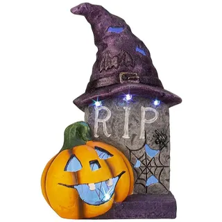Mel-O-Design Skulptur 1666 Halloween-Grab mit Kürbis & LED-Licht h=39,5cm (1 St) bunt