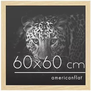 Americanflat Bilderrahmen 60x60 cm aus MDF-Holz mit bruchsicherem Plexi-Scheibe - Bilderrahmen quadratisch 60x60 mit integrierter Aufhängung für die Wand - Eiche/Natur