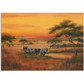 Wandbild ARTLAND "Afrika Elefanten", orange (farbe bild(er): orange), B:100cm H:70cm, Bilder, als Alubild, Leinwandbild, Poster in verschied. Größen
