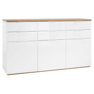 Composad Kommode MUNDI, B 180 x H 103 cm, Riviera Eiche Dekor, Weiß Hochglanz, 3 Türen und 6 Schubladen braun|weiß