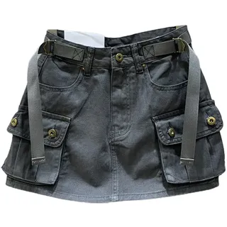 Kinghua Damen Mini-Cargo-Rock, niedrige Taille, Y2k, kurzer Jeansrock, Grau K, Groß - L