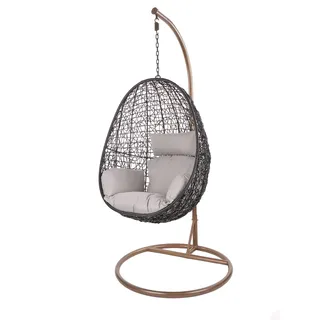 Kideo Swing Chair Indoor & Outdoor, Loungesessel Polyrattan, Hängestuhl, Hängesessel mit Gestell & Kissen (schwarz/grau)