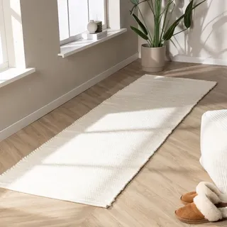 Volero - Wollteppich Läufer - Feline Weiß - 50x150 cm - Schlafzimmer, Flur, Babyzimmer - Klassik, Modern, Skandinavisch - Weiß