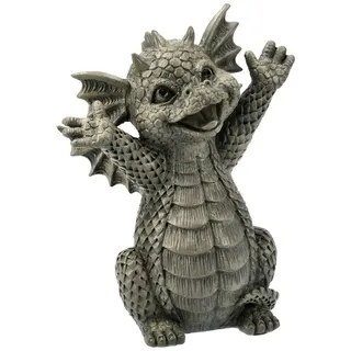Figuren Shop GmbH Gartenfigur Kleine Gartenfigur - Happy Drache - Fantasy Gartendeko grau