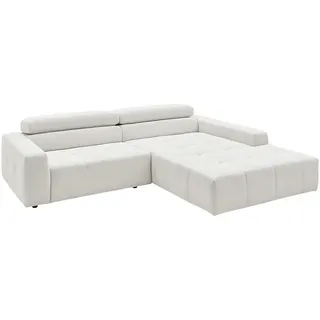 KAWOLA Sofa RENO weiß mit motorischem Sitzvorzug Longchair rechts