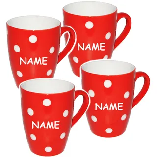 alles-meine.de GmbH 2 Stück Kaffeetassen/Henkeltassen - Punkte - ROT & weiß - incl. Name - groß - 300 ml - Keramik/Porzellan - Teetasse - Mikrowellengeeignet - Trinktas..