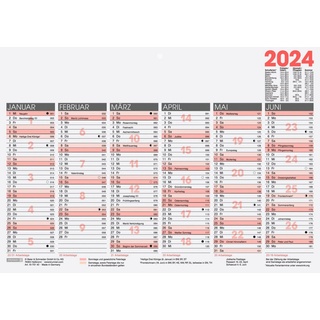 BRUNNEN Wandkalender BRUNNEN Kalender 2024 Tafelkalender A4 Kalenderblatt 10-70140004, hochwertiger, kräftiger Karton weiß