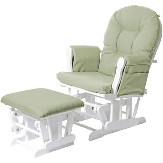 Mendler Relaxsessel HWC-C76, Schaukelstuhl Sessel Schwingstuhl mit Hocker ~ Stoff/Textil, hellgrün, Gestell weiß
