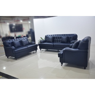 JVmoebel Sofa, Chesterfield Sofa Leder Sofagarnituren Elegant Luxus Wohnzimmer Modern blau