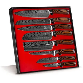 Küchenkompane Messer-Set Küchenkompane Messerset Akarui – 8-teilig – Pakkaholz & Damast-Optik (8-tlg) silberfarben