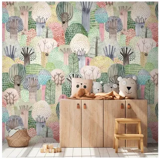 living walls Fototapete THE WALL III Wald-Tapete Motivtapete Bäume Wald, glatt, matt, (1 St), Vliestapete Kinderzimmer für Schlafzimmer Küche Wohnzimmer Wald Design bunt|grün|rosa