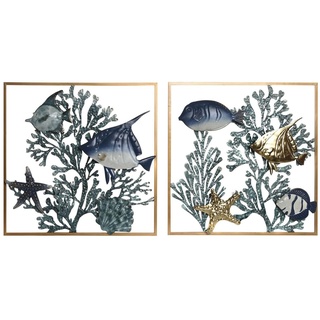 Home ESPRIT Mittelmeer Gold Blau Wanddeko Fisch 50 x 4 x 50 cm (2 Stück)