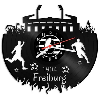GRAVURZEILE Wanduhr Schallplattenuhr Freiburg - 100% Vereinsliebe - Fußball - schwarz