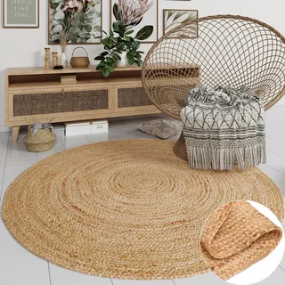 MY-RUG Jute Teppich rund 100 cm | Sisal-Teppich Wohnzimmer | handgemachter Juteteppich | flach gewebter Sisalteppich | Wohnzimmerteppich in Sisal-Optik nachhaltig aus Naturfaser | braun, Natur