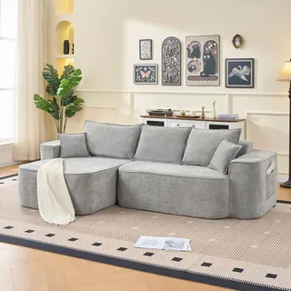 L-förmiges Ecksofa Modernes modulares Sofa 262cm, 3-4 Sitzer „Cloud Couch”,mit Liegefläche,XXL-Tiefsitz,keine Montage,Chenille,Hellgrau,für ... - Grau