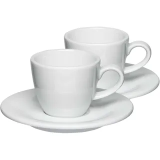 Mahlwerck Barista Espressotasse 80ml, Tasse mit Untertasse, italienisches und zeitloses Design, dickwandig, Porzellan, 2er Set, Pearl White, Weiss