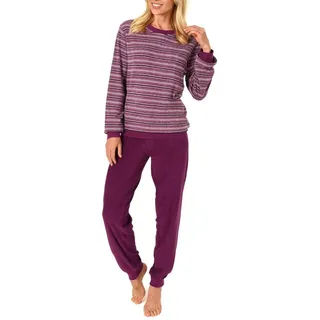 RELAX by Normann Frottee Pyjama Damen langarm mit Bündchen gestreift rot 36/38