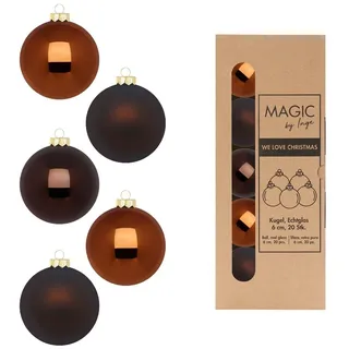 INGE-GLAS Weihnachtskugeln Glas 6cm x 20 Stück in Kartonbox Christbaumkugeln Set braun Mix