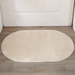 Insun Badezimmerteppich Oval Badematte rutschfest Badteppich Saugfähig Schnelltrocknend Maschinenwaschbar Beige 90 x 150 cm