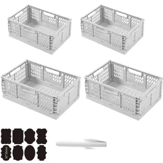 CNKHDZ 4 Stück Klappbox Klappkiste Klappboxen Faltbar Stabil Klappkorb Faltbar Klappkorb Aufbewahrungsbox Boxen Aufbewahrung für Küche,Arbeitszimmer (Weiß, 2 pack 30×20×12 cm+2 pack 20×14×9 cm)