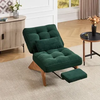 MODFU Loungesessel Relaxsessel mit Fußstütze+Holzbeinen,Liegesessel Lendenkissen,verstellbarer Polstersessel,Smaragd - Grün