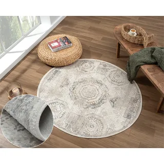 MY-RUG Teppich Olav Rund Creme 120 x 120 cm - Kurzflor Wohnzimmerteppich | Badezimmerteppich in Beige Grau meliert - Ideal als Bettvorleger, Küchenläufer oder Flur-Teppich für Boho & Scandi Style