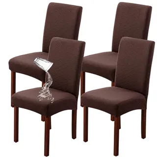 JUNZHE Moderne Stuhlhussen 4er Set Wasserdicht Stretch Elastische, Waschbarer Esszimmer Stuhlbezug Hussen, Stuhl Schutz Protektor für Party, Küche, Hotel, Bankett, Hochzeit (Braun,4 Pieces)