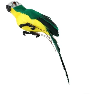 Lebensechte künstliche Papageien-Gartendekoration mit echten Federn, 25 cm Schaumstoff-Vogelstatue für den Außenbereich, Rasendekoration, Baum-Display oder Hochzeits-Mittelstück, mehrfarbig (grün)