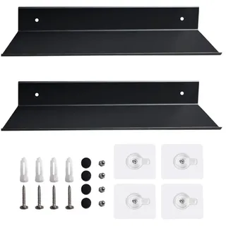 nvdsivee 2 Stück Wandregal Ohne Bohren Schweberegal für Badezimmer Regale Wand Küche Regal Aluminium Ablage für Wohnzimmer Schlafzimmer Schwarz 20cm