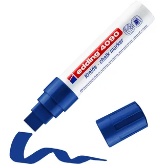 edding 4090 Kreidemarker - blau - 1 Kreidestift - Keilspitze 4-15 mm - breiter Kreidestift für Tafel abwischbar - zum Beschriften von Fenster, Glas, Spiegel - Tafelstift mit deckenden Farben