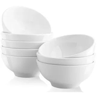 Jeffbaubl Müslischale 8er Set, 650ml Weißes Suppenschüssel Porzellan, Salatschüssel Keramik, Müslischüsseln für Frühstück Suppe Salat Ramen Dessert Obst, Weiß, 7 x 15 cm