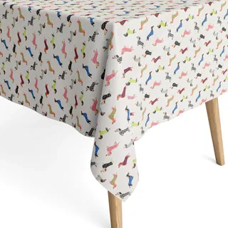 KEVKUS Jacquard Tischdecke beschichtete Baumwolle Fleckenschutz CAVI Bunte Dackel Hunde - Größe und Form frei wählbar + knickfreier Versand + gerollt auf Papphülse