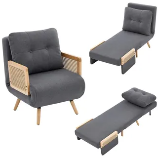 i@home Relaxsessel 3-in-1 Schlafsessel mit Schlaffunktion, 5-fach verstellbarer Rückenlehne, Rattan-Armlehnen, Beige grau