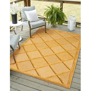 Myflair Outdoorteppich "Amara, LAGERRÄUMUNG", gelb, B:200cm H:8mm L:300cm, Polypropylen, MYFLAIR MÖBEL & ACCESSOIRES, Teppiche, Outdoorteppich, Uni Farben, Hoch-Tief Effekt, Outdoor geeignet, Balkon, Terrasse