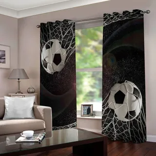 SFALHX Vorhang Schlafzimmer Fußball Gardine Blickdicht Thermo Vorhang Kinderzimmer Gardinen Junge Mädchen Ösenvorhang 2 Stücke/B117 x H138cm