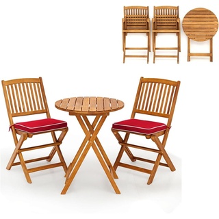 KOMFOTTEU 3 teilig Balkonmöbel, Balkonset klappbar, Gartenmöbel-Set mit 1 Tisch & 2 Stühlen, Sitzgarnitur mit 2 Kissen, Sitzgruppe Bistroset